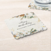 90e Verjaardag Party Witte Winter Bloemen Custom Kartonnen Onderzetters (Gebogen)