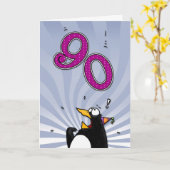 90e verjaardag - Penguin Surprise Kaart (Gele Bloem)
