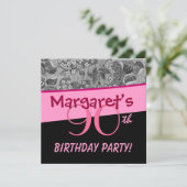 90e verjaardag Pink  Flowers Silver Kaart (Staand voorkant)