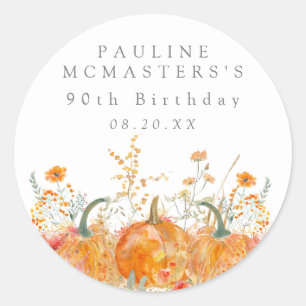 90e verjaardag pompoen Wildflower Custom Favor Ronde Sticker