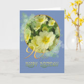 90e verjaardag Primroses en blauw Kaart (Gele Bloem)