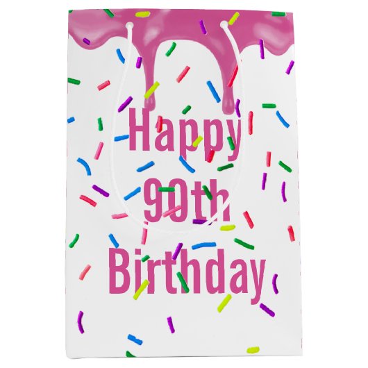 90e verjaardag prins op roze ijsvorming medium cadeauzakje (Voorkant)