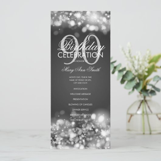90e verjaardag programma Glam Lights Zilver Menu (Staand voorkant)