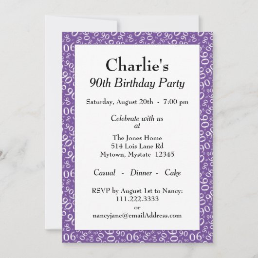 90e verjaardag Random Number Pattern Paars/White Kaart (Voorkant)