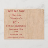  90e Verjaardag Red Rose Houten Lijst Aankondigingskaart (Achterkant)