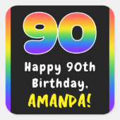 90e verjaardag: Regenboogspectrum # 90, Aangepaste Vierkante Sticker (Voorkant)