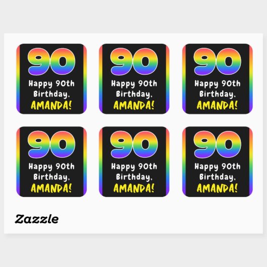 90e verjaardag: Regenboogspectrum # 90, Aangepaste Vierkante Sticker (Vel)