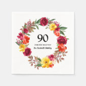 90e verjaardag Rode Oranje Gele Herfst Floral Servet (Voorkant)