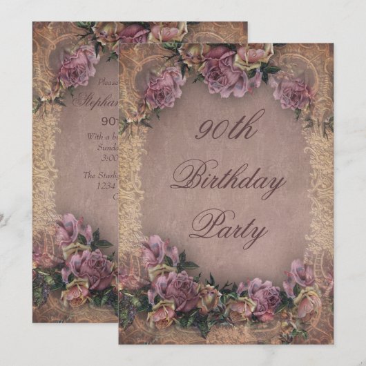 90e verjaardag Romantische Rozen en ras Kaart (Voorkant / Achterkant)
