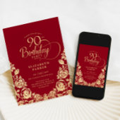 90e verjaardag rood gouden Rozen Kaart