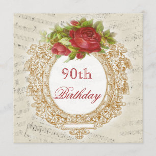 90e verjaardag Rood rozenLijst — Muziekblad Kaart
