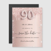90e verjaardag roos glitter sparen de datummagneet (Voorkant / Achterkant)