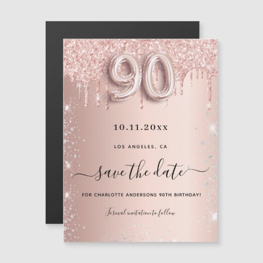 90e verjaardag roos glitter sparen de datummagneet (Voorkant / Achterkant)
