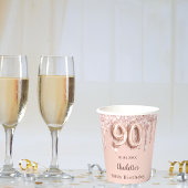 90e verjaardag roos goud glitter druppelt monogram papieren bekers
