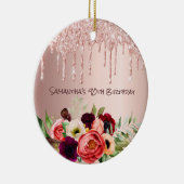 90e verjaardag roos goud glitter druppelt roze blo keramisch ornament (Rechts)