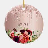 90e verjaardag roos goud glitter druppelt roze blo keramisch ornament (Achterkant)