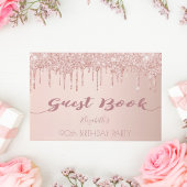 90e verjaardag roos goud glitter druppelt roze gastenboek