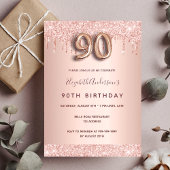 90e verjaardag roos goud glitter druppelt roze gla kaart