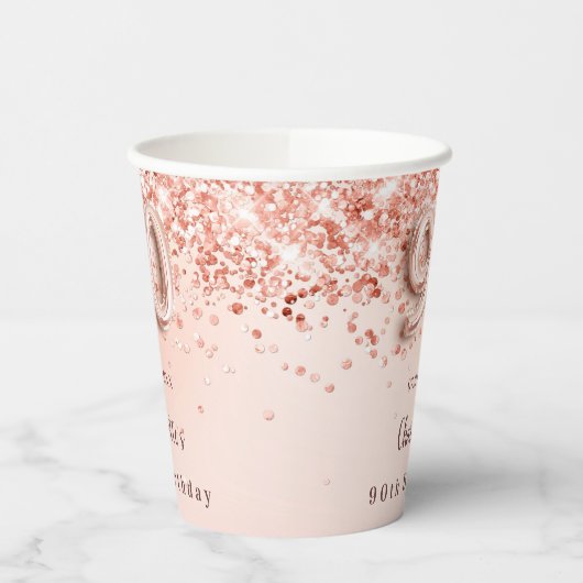90e verjaardag roos goud glitter monogram naam papieren bekers (Links)