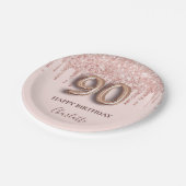 90e verjaardag roos goud glitter roze ballonstijl papieren bordje (Gekanteld)