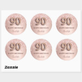 90e verjaardag roos goud glitter roze ballonstijl ronde sticker (Vel)