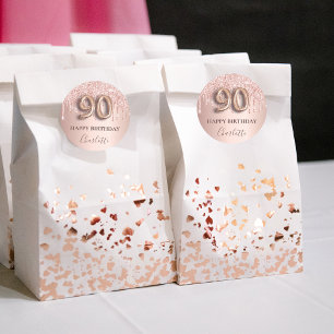 90e verjaardag roos goud glitter roze ballonstijl ronde sticker