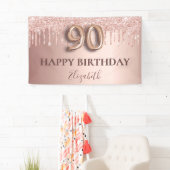 90e verjaardag roos goud glitter roze ballonstijl spandoek (Insitu)