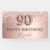 90e verjaardag roos goud glitter roze ballonstijl spandoek (Horizontaal)