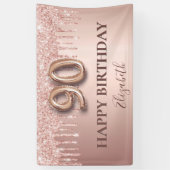 90e verjaardag roos goud glitter roze ballonstijl spandoek (Verticaal)