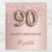 90e verjaardag roos goud glitter roze ballonstijl wijn etiket (Enkel label)