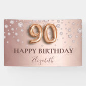 90e verjaardag roos gouden diamanten ballonschrift spandoek (Horizontaal)