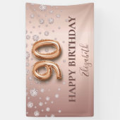 90e verjaardag roos gouden diamanten ballonschrift spandoek (Verticaal)