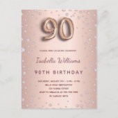 90e verjaardag roos gouden diamanten ballonscript briefkaart (Voorkant)