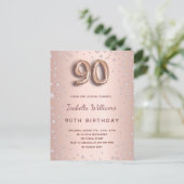 90e verjaardag roos gouden diamanten ballonscript briefkaart (Staand voorkant)