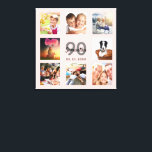90e verjaardag roos gouden naam foto collage canvas afdruk<br><div class="desc">Een uniek 90ste verjaardagscadeau of aandenken, haar leven vieren met een collage van 8 van uw foto's. Voeg afbeeldingen van haar familie, vrienden, huisdieren, hobbies of droomreisbestemming toe. Personaliseer en voeg een naam, leeftijd 90 en een datum toe. Grijze en zwarte letters. Een chique meisjesachtige en vrouwelijke roos goudkleurige achtergrond....</div>