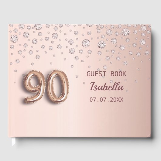 90e verjaardag roos gouden roze diamanten gastenboek (Voorkant)