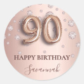 90e verjaardag roos gouden roze diamanten ronde sticker (Voorkant)