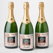 90e Verjaardag roos gouden roze foto Sparkling Wijnetiket (Flessen)