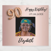 90e Verjaardag roos gouden roze foto Sparkling Wijnetiket (Enkel label)