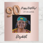 90e Verjaardag roos gouden roze foto Wijn Etiket (Enkel label)