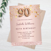 90e verjaardag roos gouden roze sterren ballonschr briefkaart