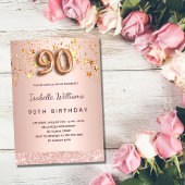90e verjaardag roos gouden roze sterren ballonschr kaart