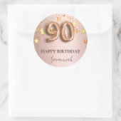 90e verjaardag roos gouden sterren roze ballonlett ronde sticker (Tas)