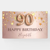 90e verjaardag roos gouden sterren roze ballonschr spandoek (Horizontaal)