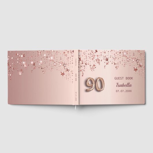 90e verjaardag roos gouden sterren roze monogram gastenboek (Volledig)