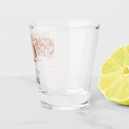 90e verjaardag roos gouden zwarte confetti naam shot glas (Rechts)