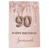 90e verjaardag roos gouden zwarte glitter druppeln medium cadeauzakje (Voorkant)