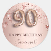 90e verjaardag roos gouden zwarte sterren ronde sticker (Voorkant)