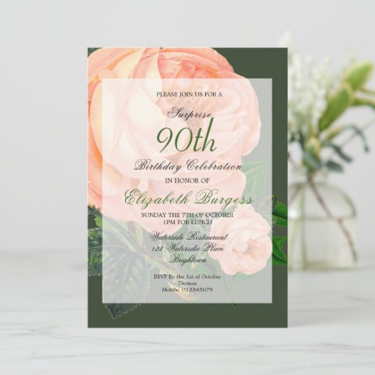 90e verjaardag Roos Persoonlijk monogram Birthday Kaart (Staand voorkant)