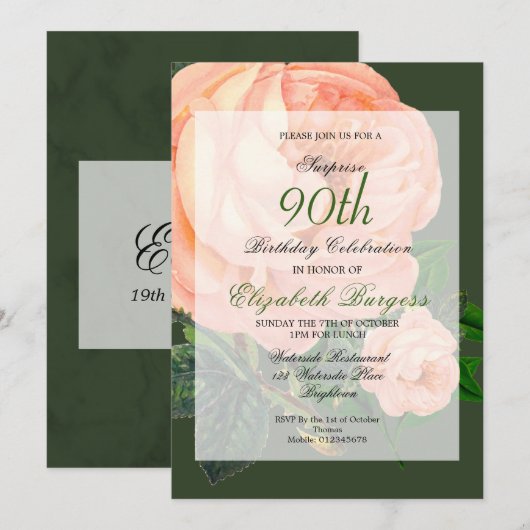 90e verjaardag Roos Persoonlijk monogram Birthday Kaart (Voorkant / Achterkant)